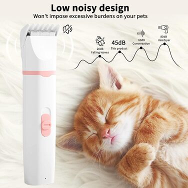Airminti 4в1 Тиха машинка для стрижки шерсті котів, USB-зарядка, 4 знімні насадки, машинка для собак, для догляду за очима/вухами/лапами/нігтями (Рожева)