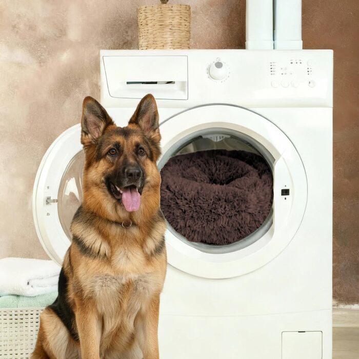 BENNO® Hundebett BALU - Кругле ліжко для собак 70x70x16 см, коричневе, з підстилкою, антиковзаюче, з іграшкою, миється