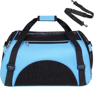 Транспортна сумка для собак і котів, складна, з регульованим плечовим ременем, дихаюча сітка, 50 x 26 x 33 см, блакитна