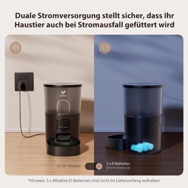 Автомат годівлі для котів та собак IMIPAW з Wi-Fi, 3L, чорний | Програмований диспенсер корму з APP-керуванням, 5G/2.4G, 1-10 прийомів на день