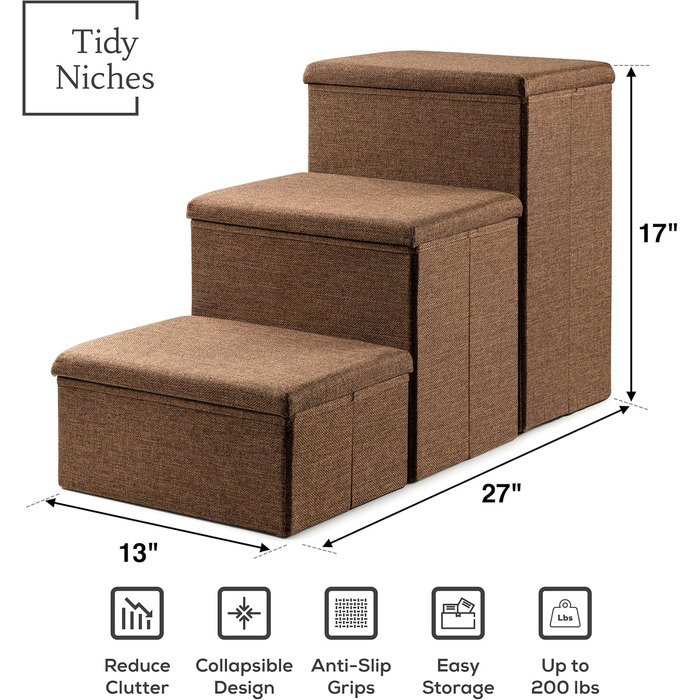 Сходи для собак із місцем для зберігання TIDY NICHES, складані, регульовані, легкі, для маленьких собак і цуценят, для ліжка і дивану, для дому