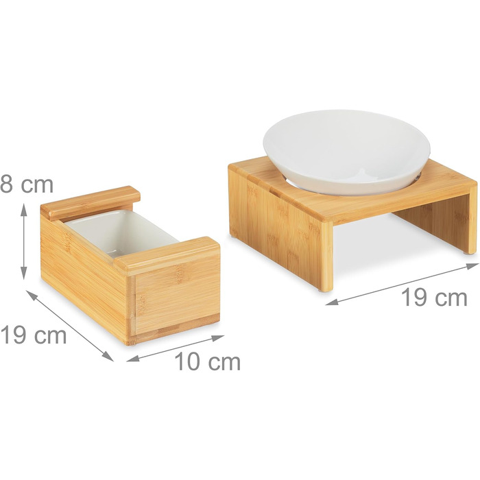 Набір мисок для котів Relaxdays з травою для котів, 2 керамічні миски по 350 мл, бамбуковий підставник, придатні для миття в посудомийній машині, натуральний/білий
