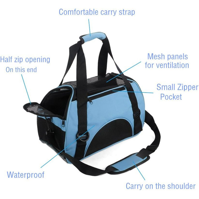 Зручна переноска для собак, котів та цуценят Dotala, складна, схвалена авіаперевізниками, блакитна, розмір S (40x20x30 см)