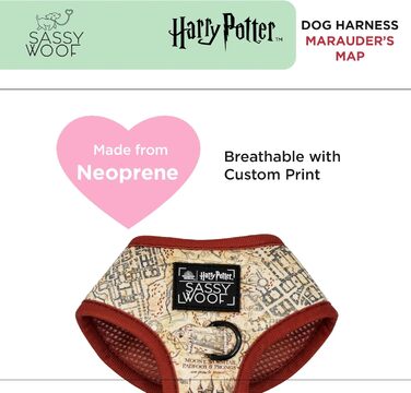 Регульована шлейка для собак Sassy Woof Harry Potter™ Marauder’s Map XL, дихаюча сітка, подвійний D-кільця, не тягне, для великих собак, офіційна