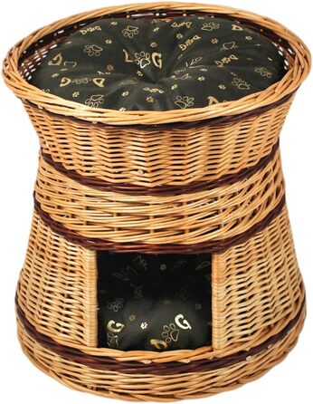 Кігтеточка-лежанка для котів та собак: кругла, з прутиків верби, 2 поверхи, з подушкою (47x47x45 см)