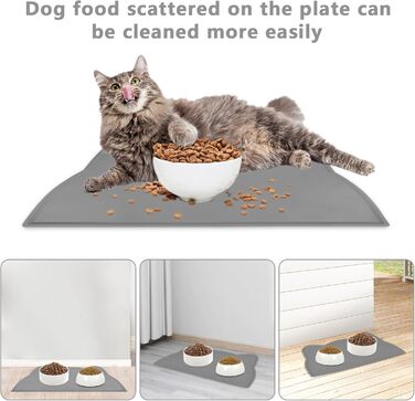 Килимок для котячого корму, силіконовий, неслизький, водонепроникний, сірий (темно-сірий)