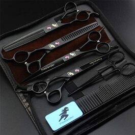 Набір для грумінгу тварин LIUSU: професійний набір ножиць для догляду за собаками та котами (7 дюймів), прямі, фінішні, вигнуті ножиці для лівшів