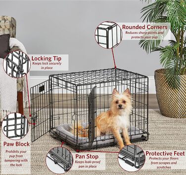 Кія для собак Midwest Homes for Pets Life Stages 1642DDU, велика, з подвійними дверцятами, металева, 107 см, з перегородкою, захист підлоги, вилка, чорна