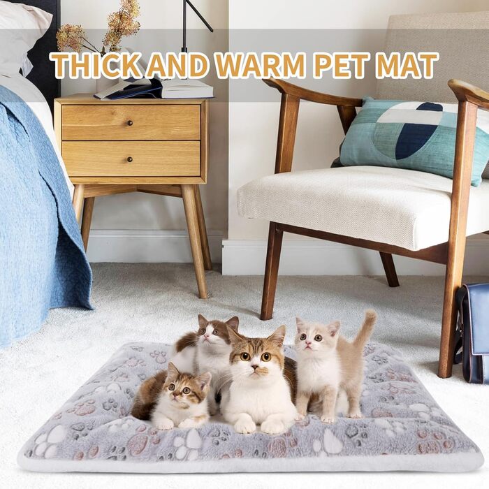 М'яка тепла підстилка для собак та котів з флісу, 69x52 см / 89x68 см, сіра лапка