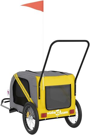 Фасба: Причіп для собак до велосипеда, причіп для тварин, безпечний з відбивачами та прапорцем, для котів та собак, жовто-сірий, Oxford-тканина та метал