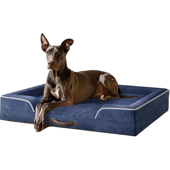 Диван-ліжко для собак великих порід, XXL, ортопедичний, великий, знімний чохол, водовідштовхувальний, антиковзаюча підкладка, Marineblau (темно-синій)