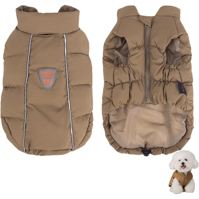 Тепла куртка для собак, непромокальна, вітрозахисна, світловідбиваюча, регульована, зимовий одяг з D-кільцем для собак маленьких та великих порід (фіолетовий, XXL) (коричневий, XXL)