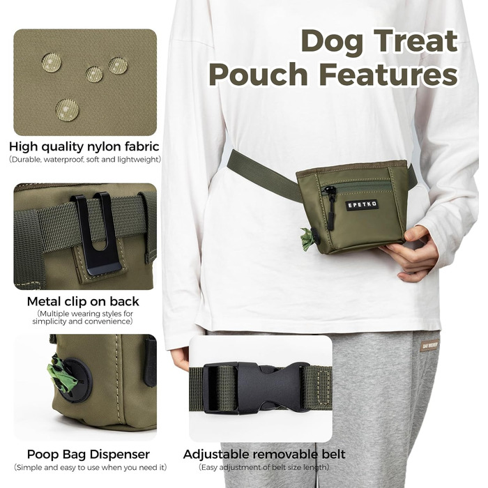 Сумка для ласощів для собак з магнітним закриттям, для дресирування, з відсіком для кульок для прибирання (зелена)