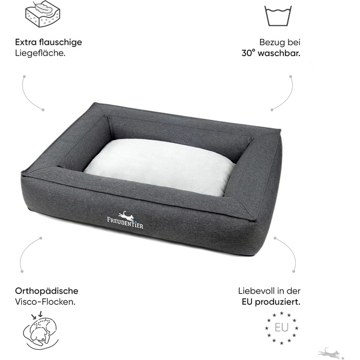 FREUDENTIER® Ортопедичне ліжко для собак | M-XXL | Прачне та легке у догляді | Преміум якість, Made in Europe | Для великих, середніх та маленьких собак (L 100x70cm)