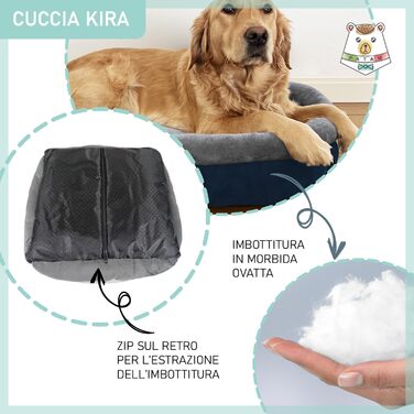 Ліжко для собак та котів Kira – знімний матрац, м'яке та нековзне, можна прати в машині – Small 51 x 46 x 18 см (Extra-Large 90x65x23 см, Блакитний)