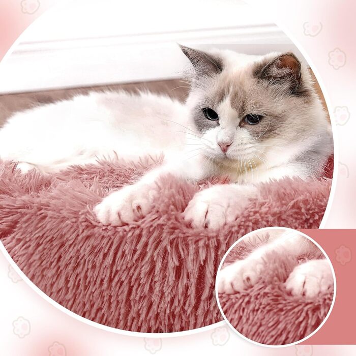 М'яке ліжко для собак та котів, корзина для собак, миється, подушка для собак 70 см, кругла корзинка для собак з плюшу, ліжко для собак та котів, для маленьких, середніх та великих собак, (Д 50 x Ш 50 x В 20 см, Рожевий)