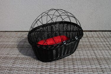 Кошик для собак на кермо велосипеда з ротангу, чорний, з металевою сіткою та подушкою, різні розміри. Ротанговий кошик для велосипеда, кошик для собак, кошик на кермо, кошик для покупок, натуральний (XXL з подушкою)