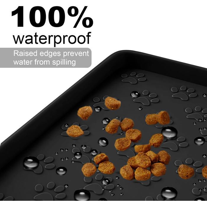 Силіконовий килимок для корму собак та котів, 54x38 см, чорний, з принтом лапок - MOACC