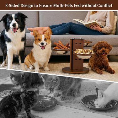Підвищений годівниця для собак, регульована по висоті, 3-рівнева годівниця для собак, підставка з 3 мисок з нержавіючої сталі, 650 мл, годівниця для собак з антиковзним дном