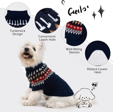 Пуловер для собак EXPAWLORER Fair Isle з візерунком Fair Isle - стильний одяг для собак, в'язана жилетка, пуловер для цуценят, теплий пуловер з коміром-стійкою для малих, середніх та великих собак, блакитний, розмір M (Medium)