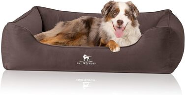 Ортопедичне ліжко для собак Knuffelwuff Jona з велюру, коричневе | Memory Foam | Знімний та пральний чохол | Захищає суглоби, зігріває, довговічне | Для собак маленьких, середніх та великих, розмір L 70 x 50 x 20 см, Коричневе