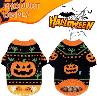 Пуловер на Halloween для собак та котів, з мотивом гарбуза та черепа, трикотажний, для маленьких, середніх та великих собак, Yorkie, Chihuahua, Zwergspitz, розмір L