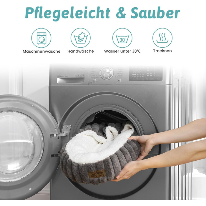 Кругле ліжко для собак COZY KISS з ковдрою, антистресове, для середніх та великих собак, м'яке, з штучним хутром та неслизьким дном (89x89x18 см, сірий)