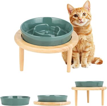 Миска для собак Anti Schling Napf з кераміки, піднята миска для собак, запобігає блювоті, інтерактивна миска для повільного годування для собак, котів та маленьких собак, темно-зелена, 15.5 см