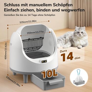 Автоматичний лоток для котів Katzenklo з самоочищенням, з датчиком безпеки та керуванням через додаток, великий об'єм, антизажим, відкритий тип