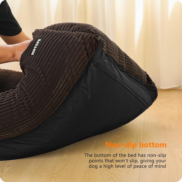 Ліжко для собак з тканини Cord, S/M/L, антиковзаюче, знімний та пральний чохол, м'яке та дихаюче, коричневе, 110 x 85 x 27 см