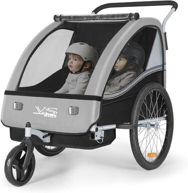 Дитячий причіп Tiggo VS 2 в 1: велосипедний причіп та коляска-візок, сірий