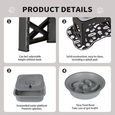 Набір мисок для собак та котів 3-в-1 з регулюванням висоти, антиковзною підкладкою та захистом від розливання, 2 шт. по 1000 мл, нержавіюча сталь, для собак та котів всіх розмірів