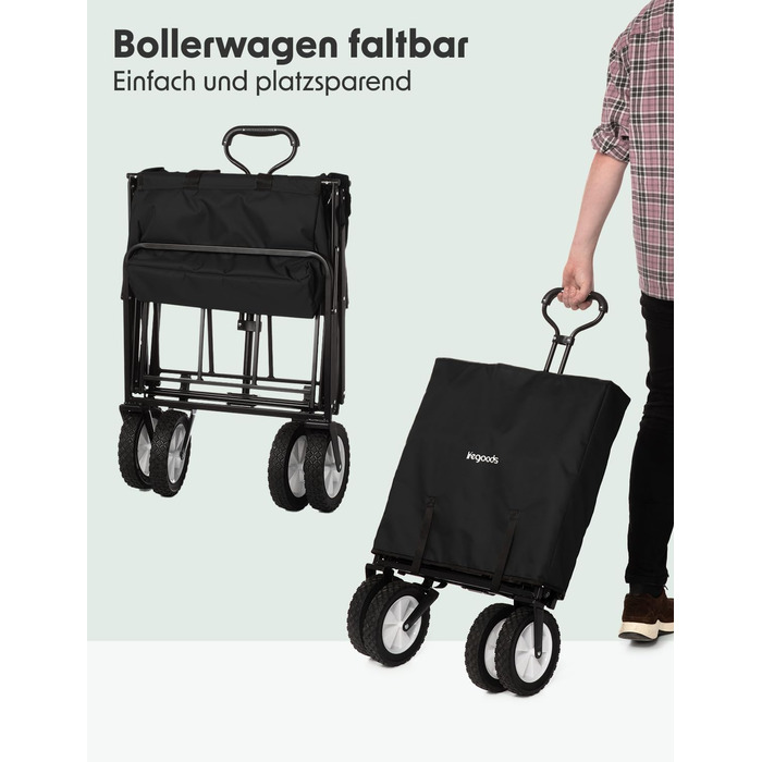 LifeGoods Фарбована візок-тачка, складаний садовий/пляжний візок, чорний – 98x45 см, 94L