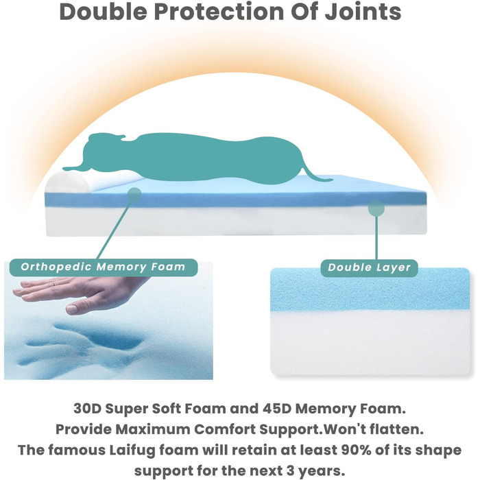 Ортопедичне ліжко для собак Laifug з ефектом пам'яті, велике, водонепроникне, сіре (116 x 69 x 19 см)