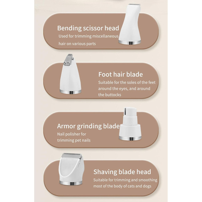 Професійна машинка для стрижки собак та котів Jiawu 4-в-1: стрижка, шліфування нігтів, тиха, бездротова, USB, біла