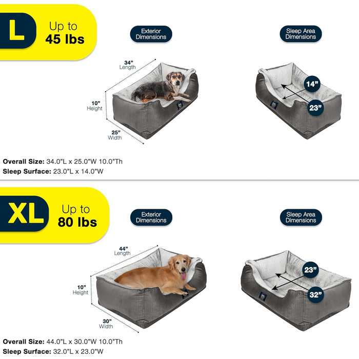 Ортопедичне ліжко для собак Serta Cuddler, сірий колір (велике), 86 x 63 x 25 см