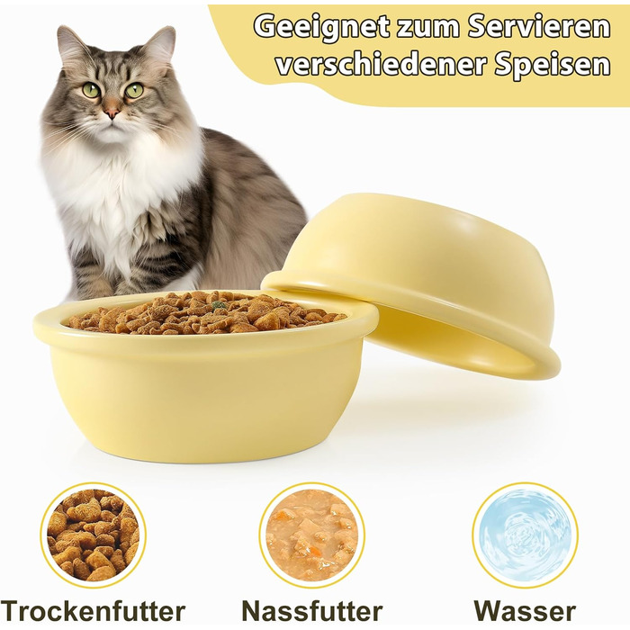 Набір мисок для котів GUUSII HOME (2 шт.) з кераміки, 14 см, 360 мл, жовті