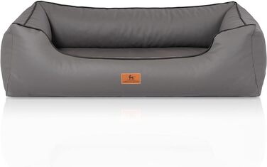 Ортопедичне ліжко для собак Knuffelwuff Montana з штучної шкіри, M-L, 85 x 63 см. Знімний чохол, легко мити, для великих, середніх та маленьких собак (Сірий, L 85 x B 63 x H 23 см)