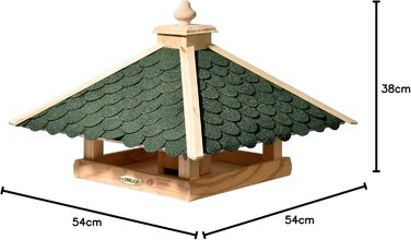 Кормушка для птахів Dobar® 44256e - дерев'яна годівниця для птахів з бітумним дахом, годівниця-вілла на ланцюжку, для саду/тераси/балкону, 39 x 39 x 30 см, зелений прямокутник