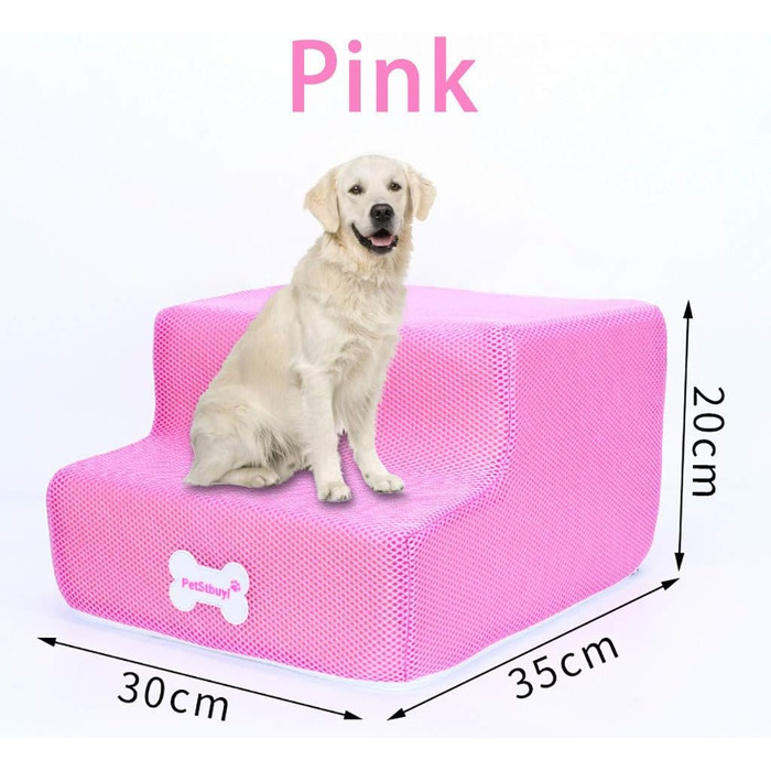 Сходинки для собак на 2 сходинки для ліжка та дивану, 20 см, широкі, для малих, старих, великих собак та котів, стабільні, неслизькі, миючі, рожеві