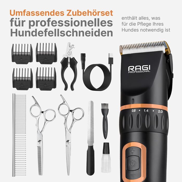 Машинка для стрижки собак RAGI - бездротова, тиха, акумуляторна для собак та котів, чорна