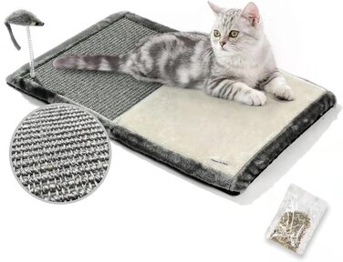 Килимок-кігтеточка для котів Happi N Pets із плетеного сизалю, з м'яким лежаком, інтерактивною іграшкою та котячою м'ятою, складаний