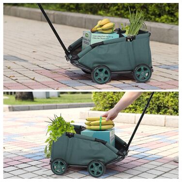 Візок для маленьких тварин, складаний, багатофункціональний, з висувним ручками, подушкою та страхувальним ремінцем, з кишенькою (темно-зелений)
