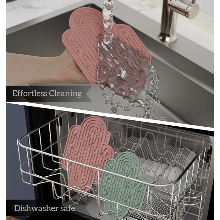 Лежак-іграшка для собак та котів OHMO Schleckmatte, 2 шт. - милий дизайн кактуса, силікон, 18x25.5 см (кораловий & вишневий)