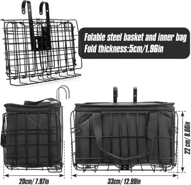 Складаний велосипедний кошик Spesh для передньої/задньої частини з PU-вкладишем, 33x20x22 см