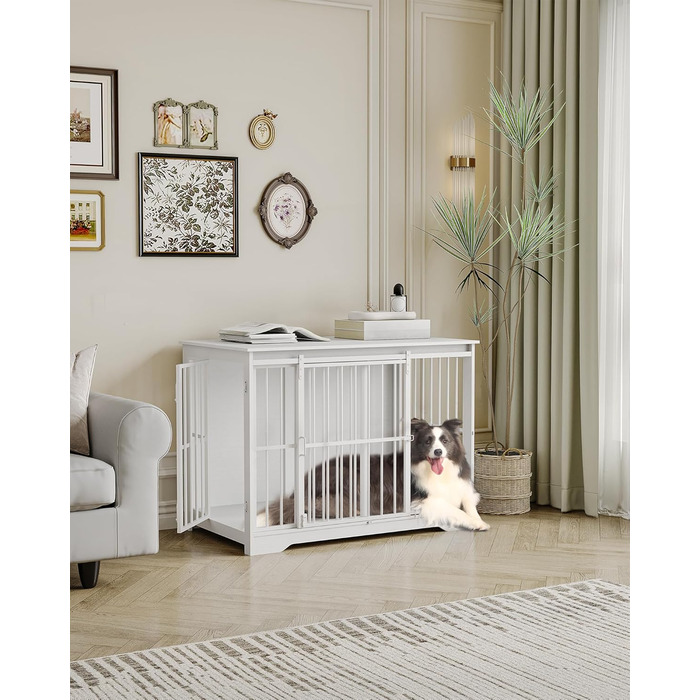 Клітка для собак Hzuaneri, 110 см, з 2 дверцятами, сучасний дизайн, для собак маленьких, середніх та великих (до 100 кг), білий колір, DFC84413W