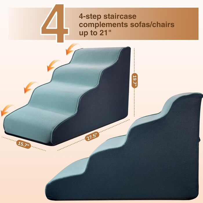Сходинки для собак маленьких порід, 4-ступеневі сходи для ліжка, дивану, крісла, з м'якою підкладкою, антиковзні, збалансовані, для дому, Бежевий