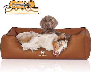 Ортопедичне собаче ліжко Knuffelwuff Chesapeake з лазерного стеганого штучного шкіряного покриття XL 105 x 75 см. Знімний чохол, легко чистити, для великих, середніх та маленьких собак (L 85 x B 63 x H 23 см, Rusty)