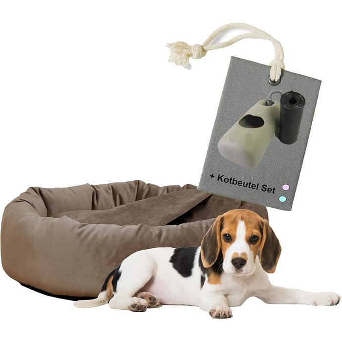 Килимок для собак Luxus Denver | гігієнічний, миючий | розмір M (для маленьких та середніх собак) | затишна печерка з пакетиками для збору відходів | оксамит, пудровий | діаметр 68 см