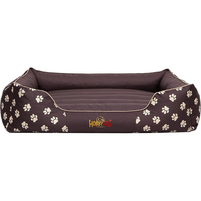 Ліжко для собак Prestige, M, 110x90 см, коричневе з лапами. Знімна та пральна наволочка. Підходить для собак маленьких, середніх та великих порід.
